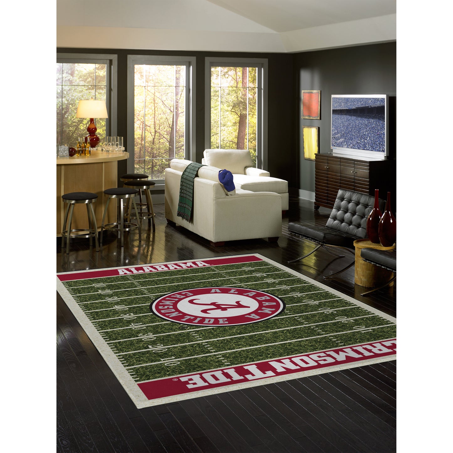 Alabama Crimson Tide home field style area rug lifestyle