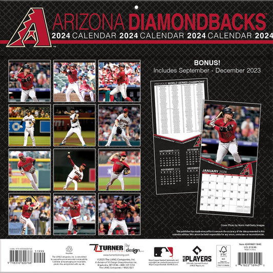 Arizona Diamondbacks Team Photos Wall Calendar Back