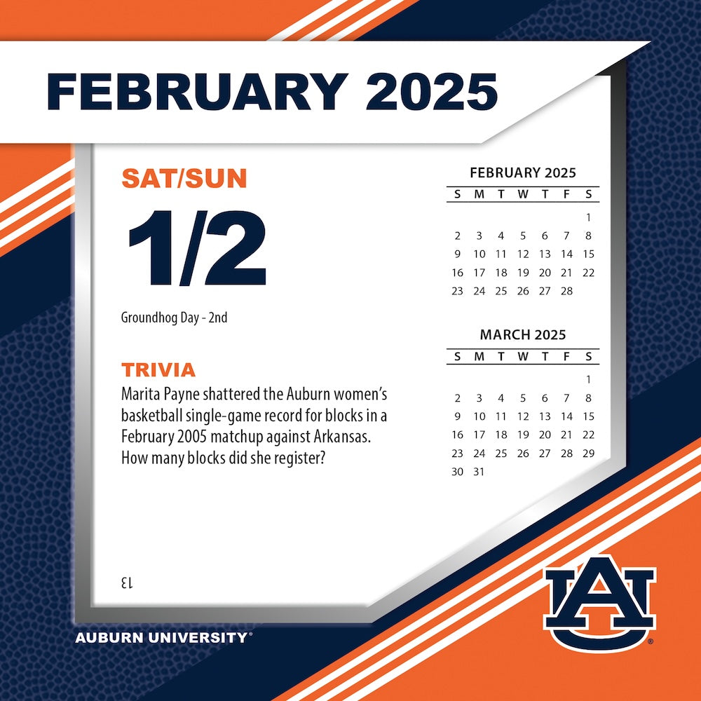 Auburn Tigers 2025 Fact-A-Day Box Desk Calendar Feb