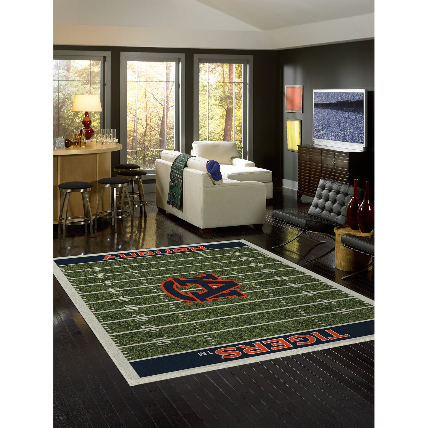 Auburn Tigers home field style area rug lifestyle