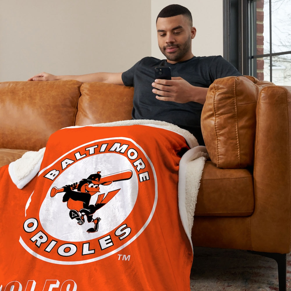 Baltimore Orioles CC throwback sherpa blanket