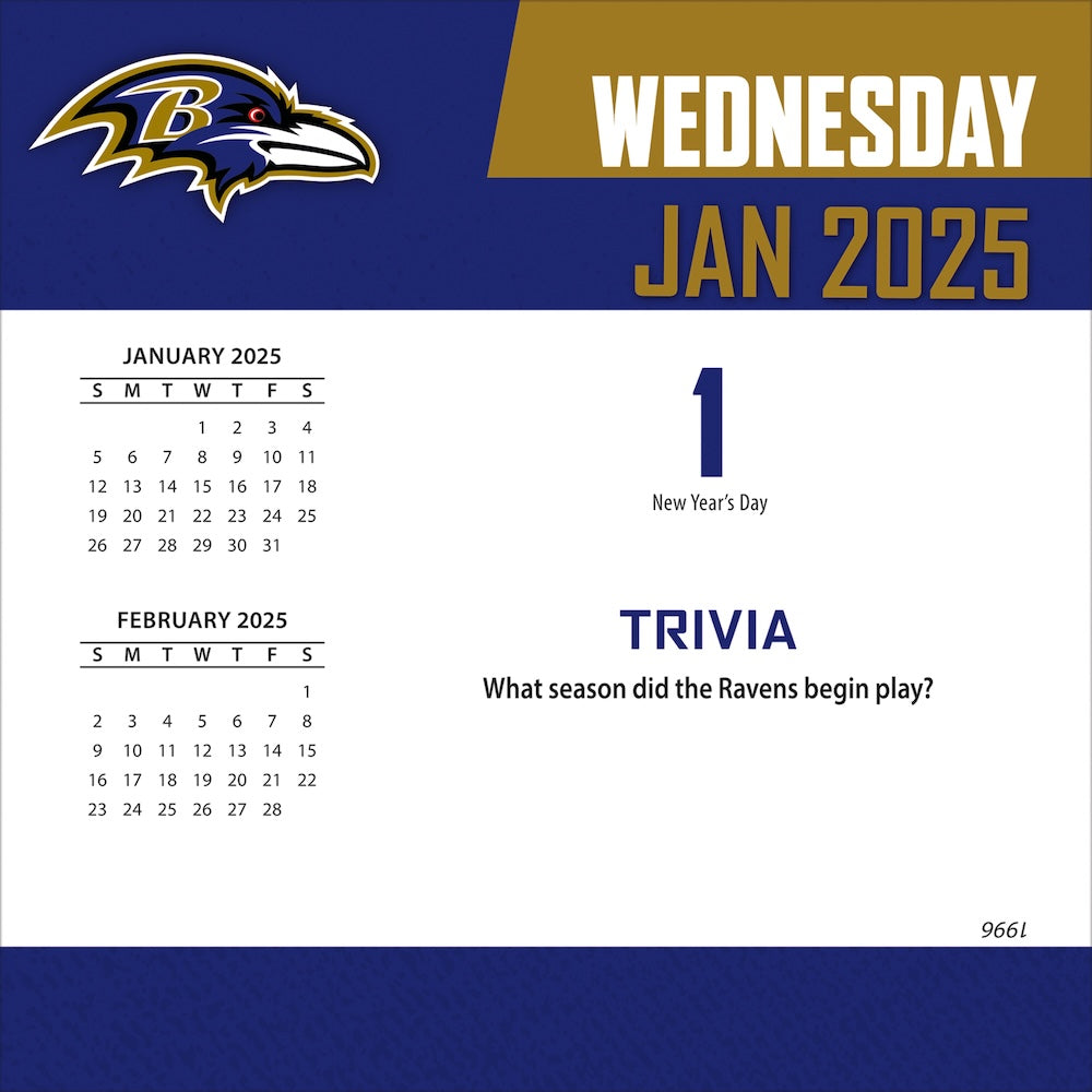 Baltimore Ravens 2025 Fact-A-Day Box Desk Calendar Jan