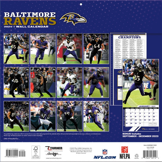 Baltimore Ravens Team Photos Wall Calendar Back