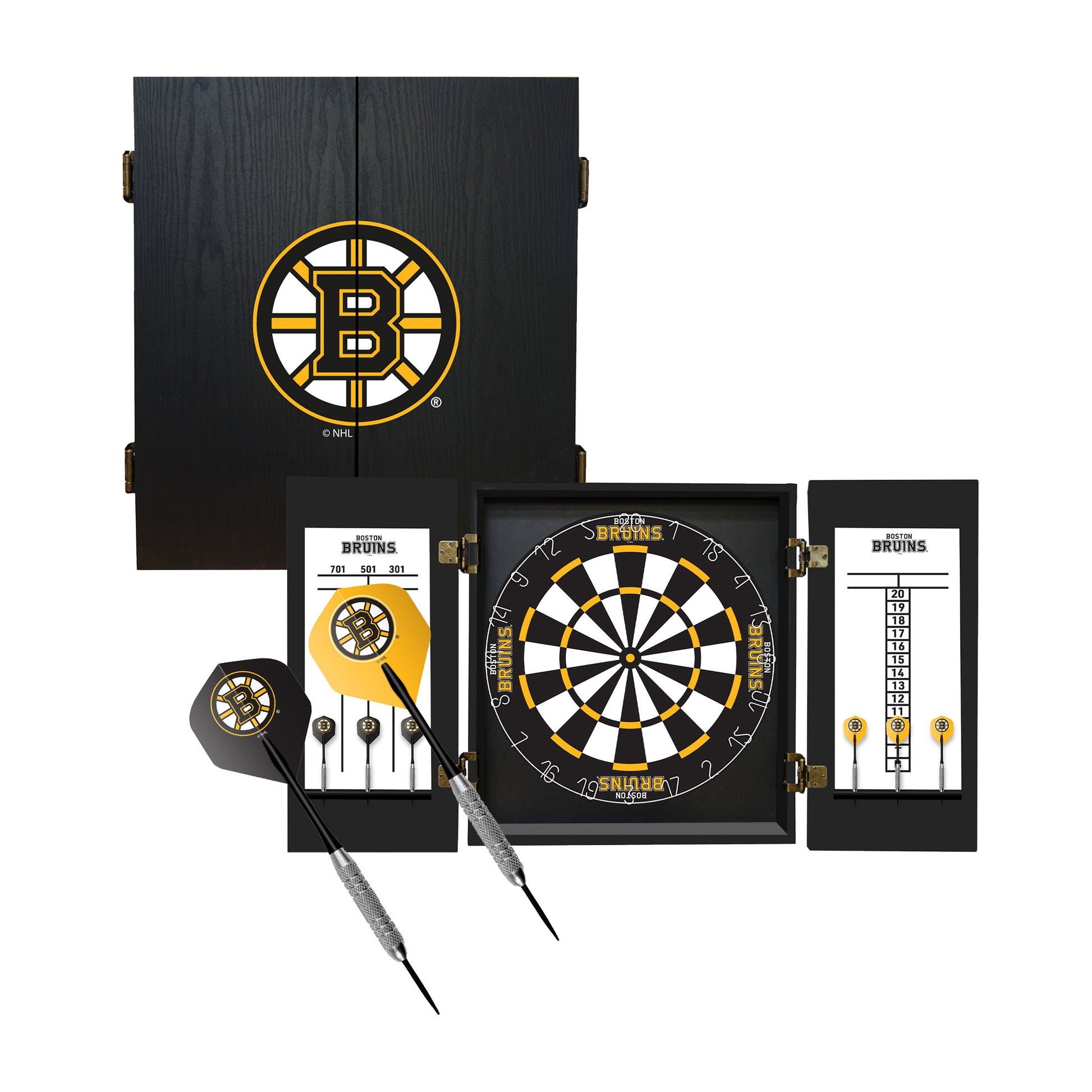 Boston Bruins Dart Board Cabinet Set