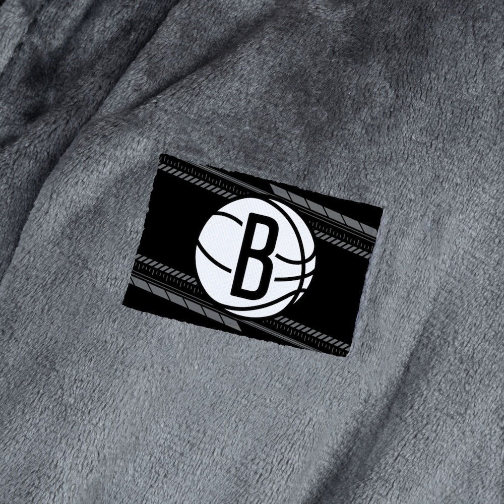 Brooklyn Nets silk touch charcoal bathrobe logo patch