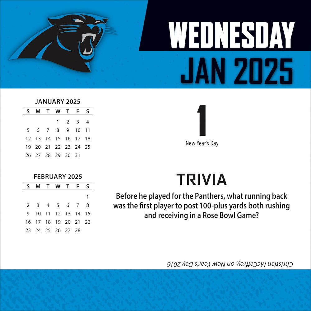 Carolina Panthers 2025 Fact-A-Day Box Desk Calendar Jan