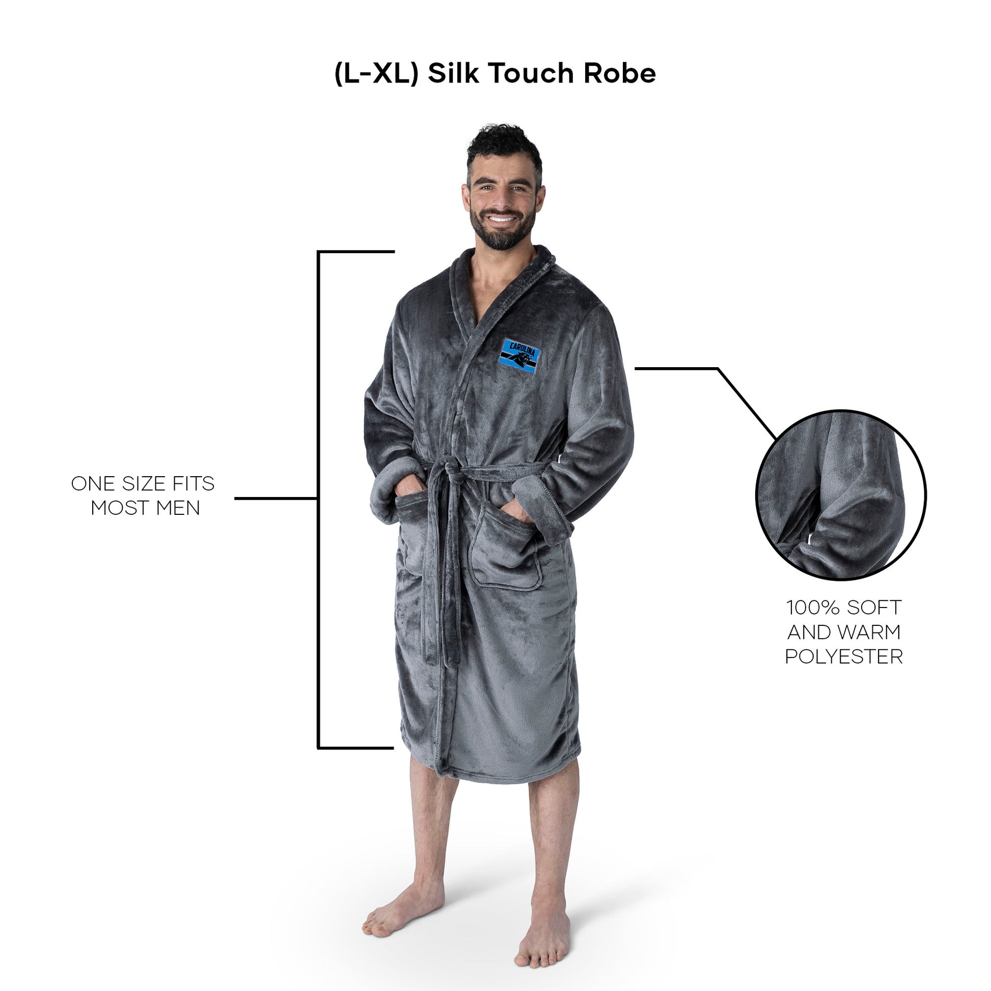 Carolina Panthers silk touch charcoal men bathrobe