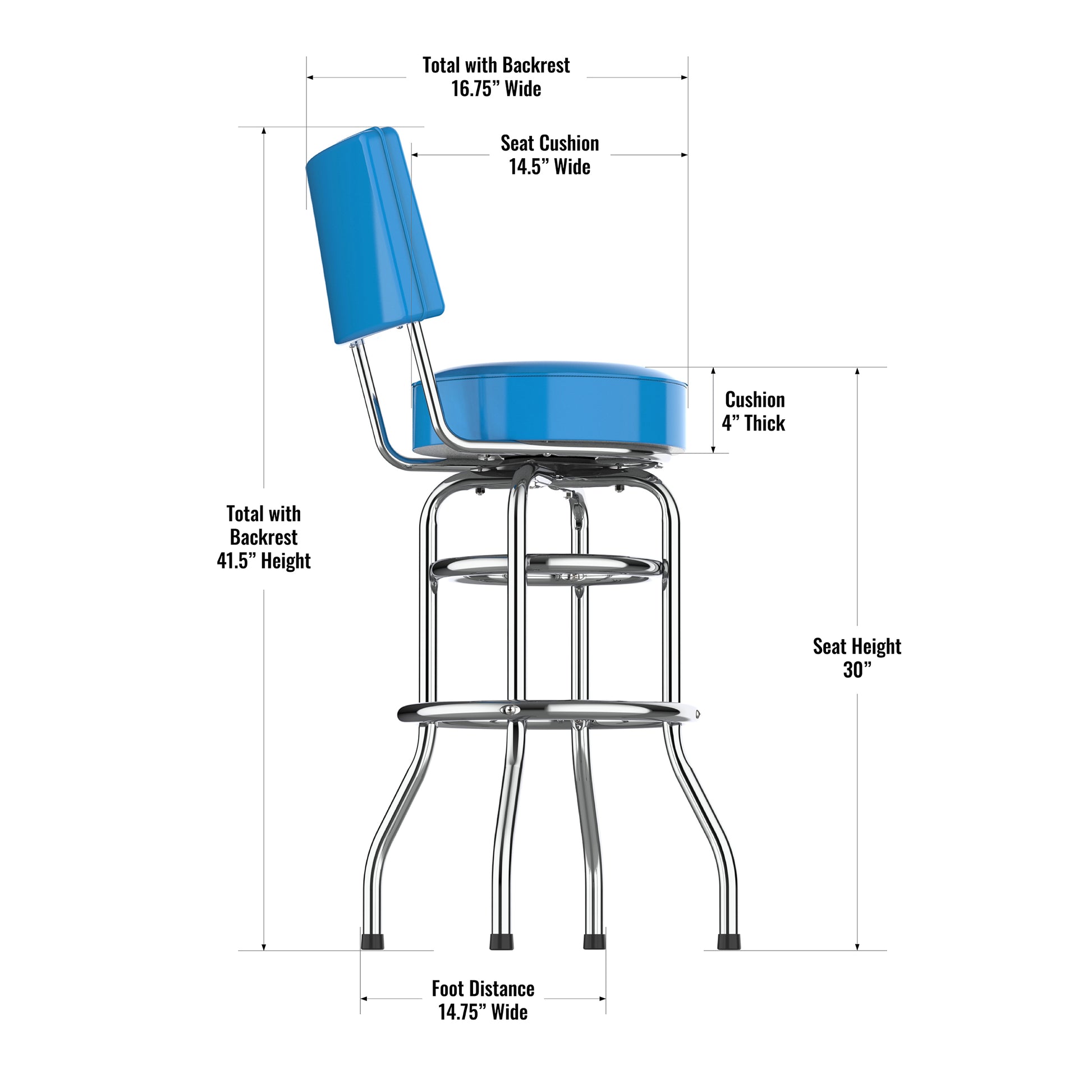 Carolina Panthers Chrome Barstool dimensions