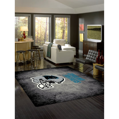 Carolina Panthers distressed style area rug lifestyle