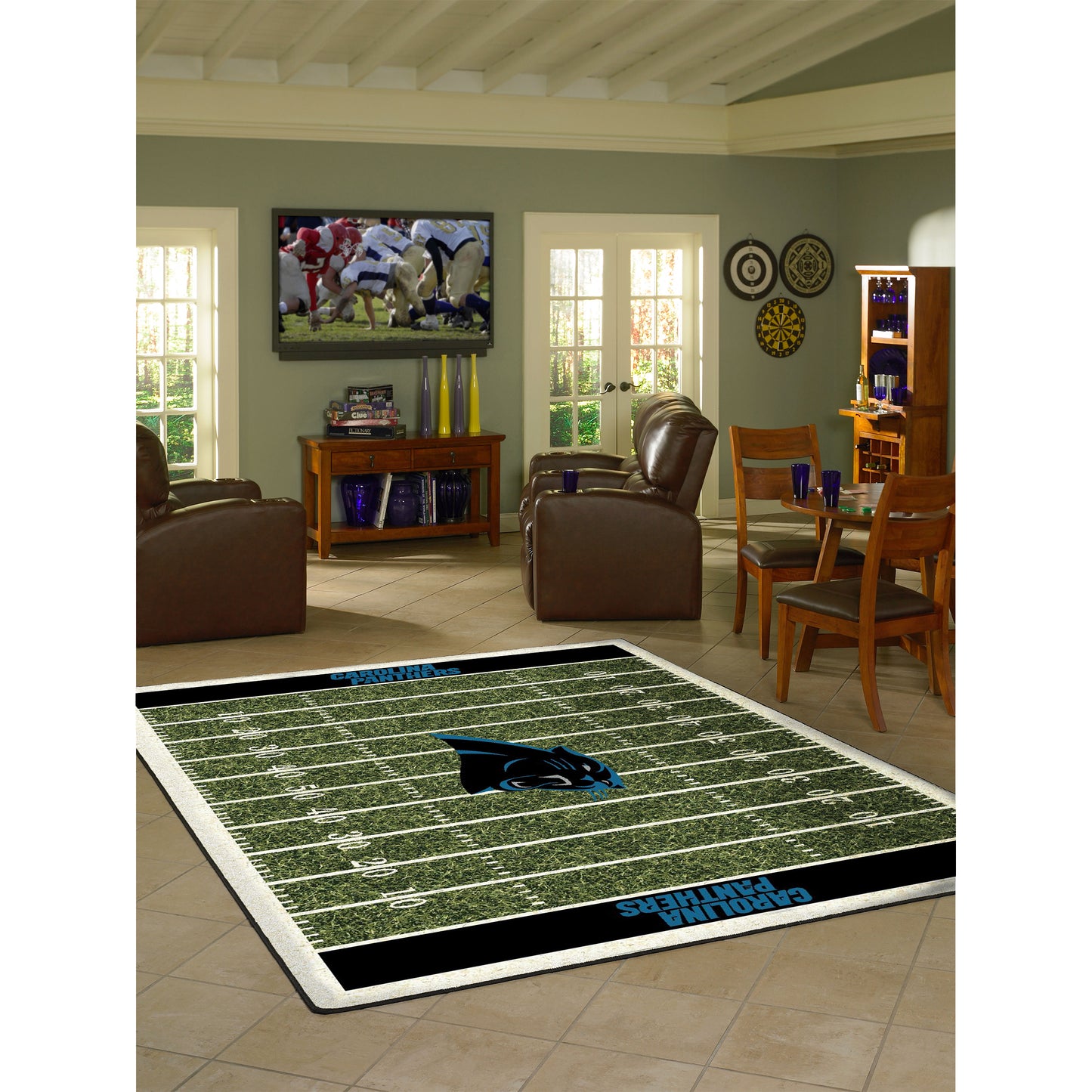 Carolina Panthers home field style area rug lifestyle