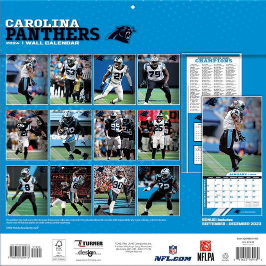 Carolina Panthers Team Photos Wall Calendar Back