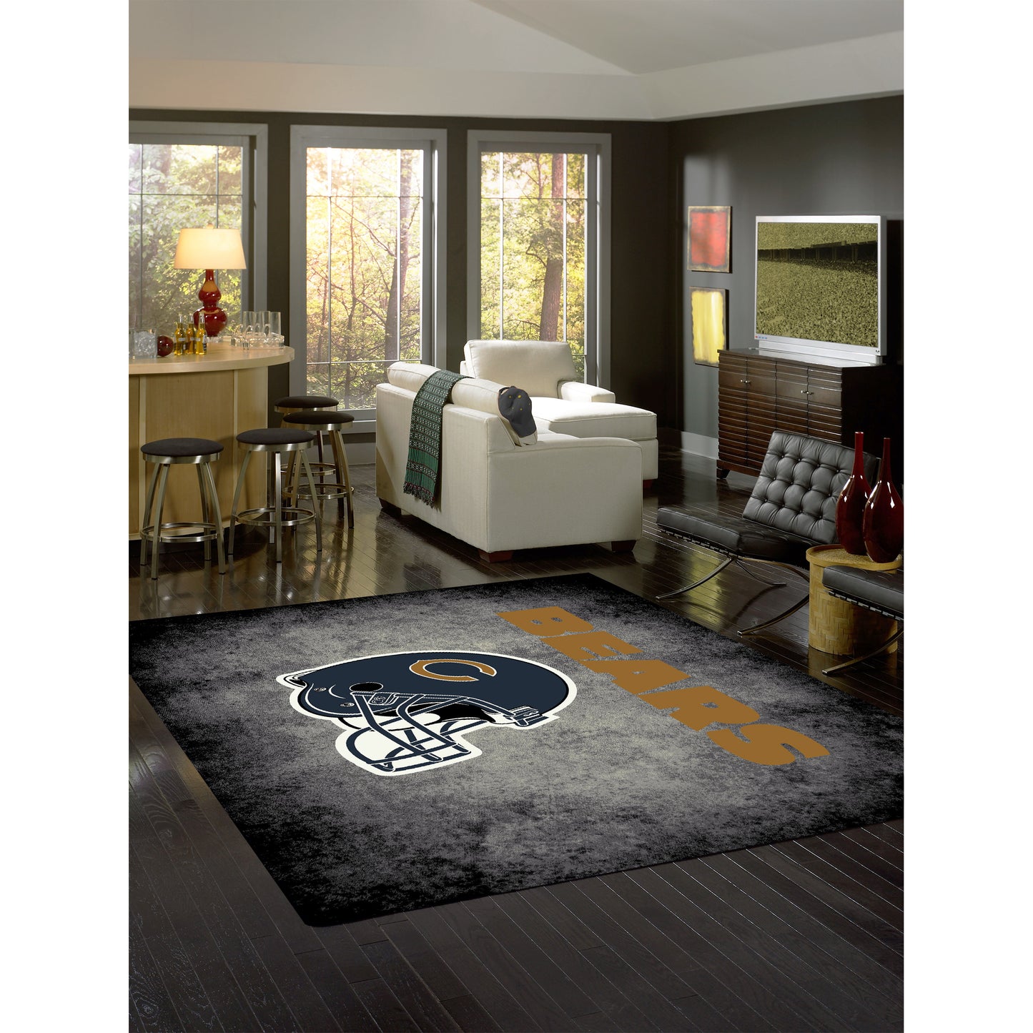 Chicago Bears distressed style area rug lifestyle