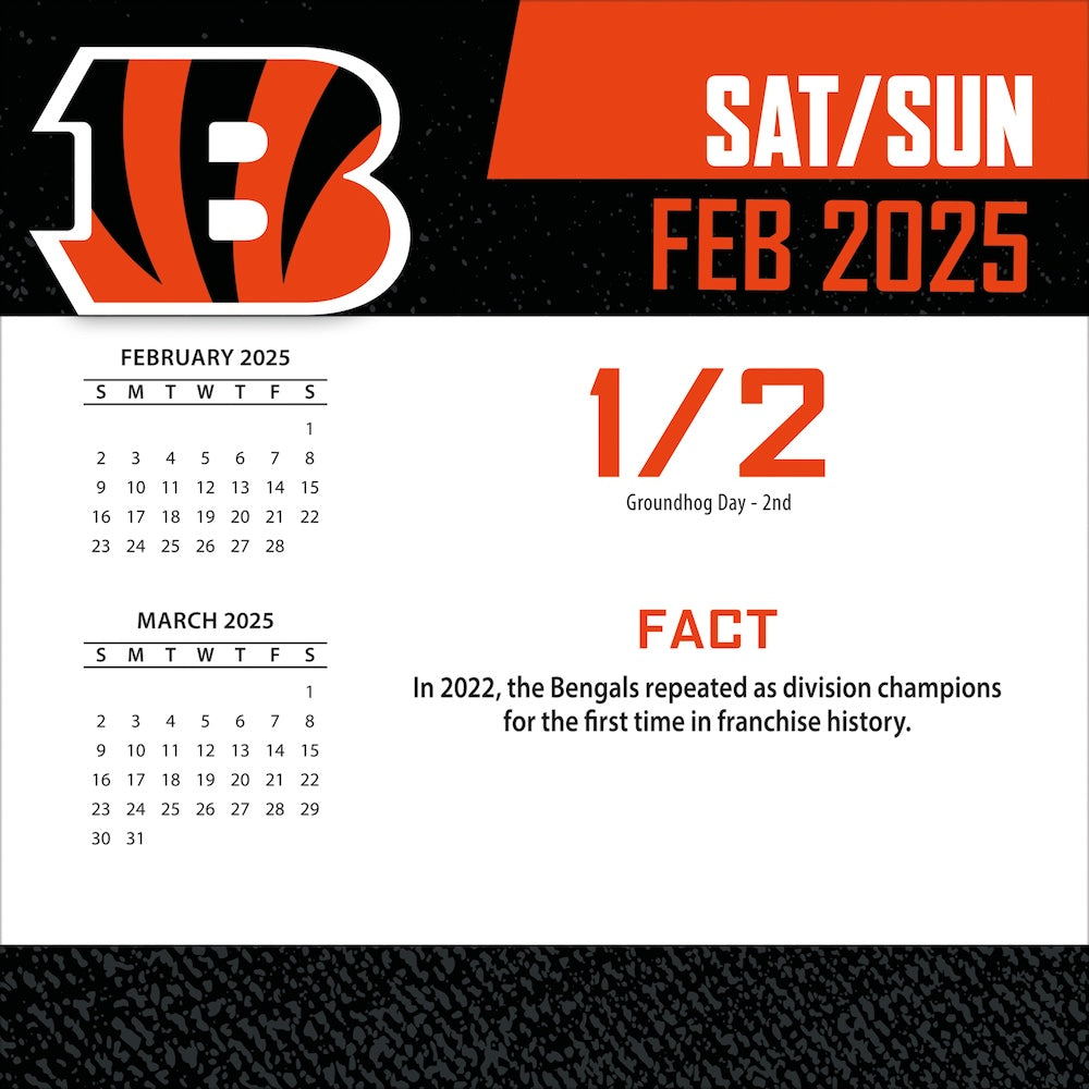 Cincinnati Bengals 2025 Fact-A-Day Box Desk Calendar Feb