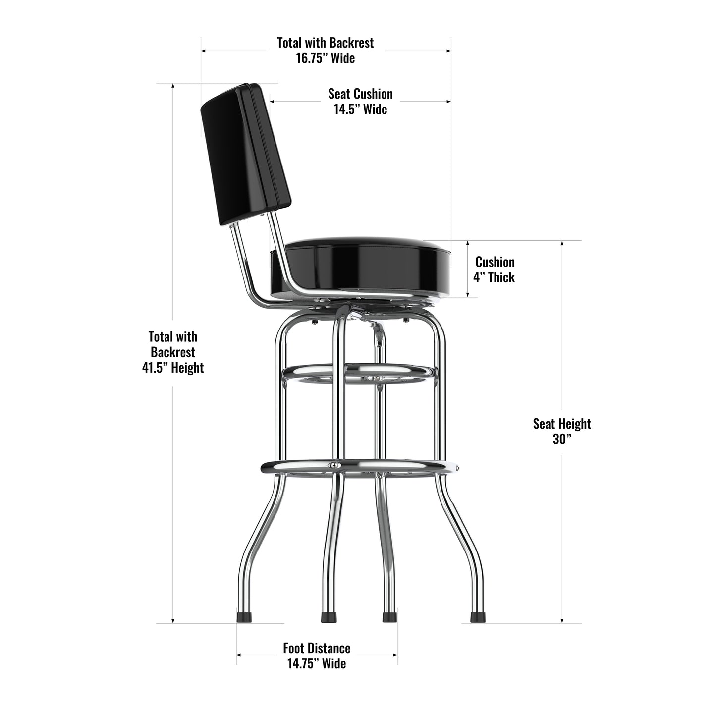 Cincinnati Bengals Chrome Barstool dimensions