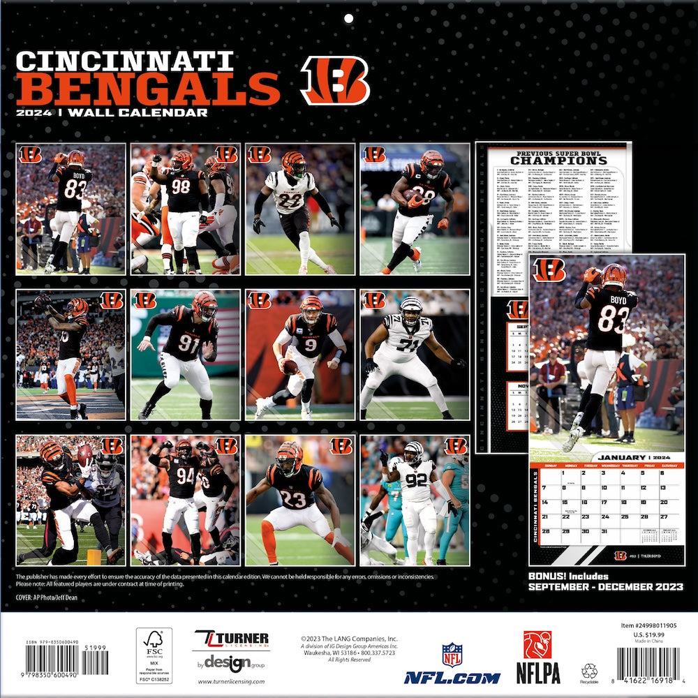 Cincinnati Bengals Team Photos Wall Calendar Back