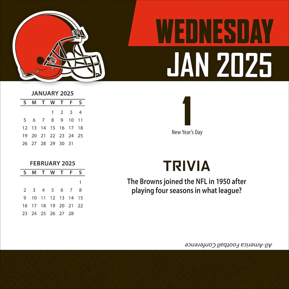 Cleveland Browns 2025 Fact-A-Day Box Desk Calendar Jan