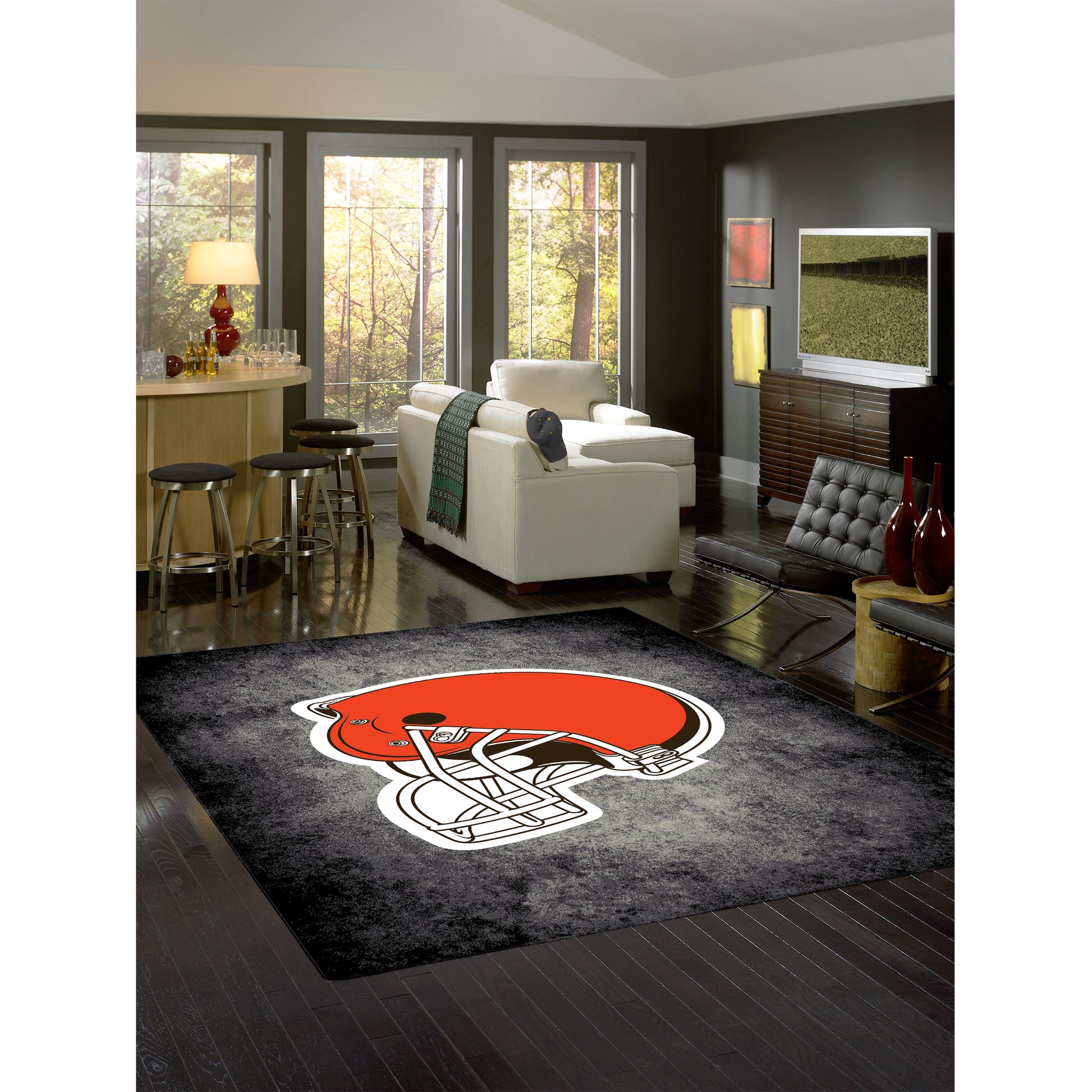 Cleveland Browns distressed style area rug lifestyle