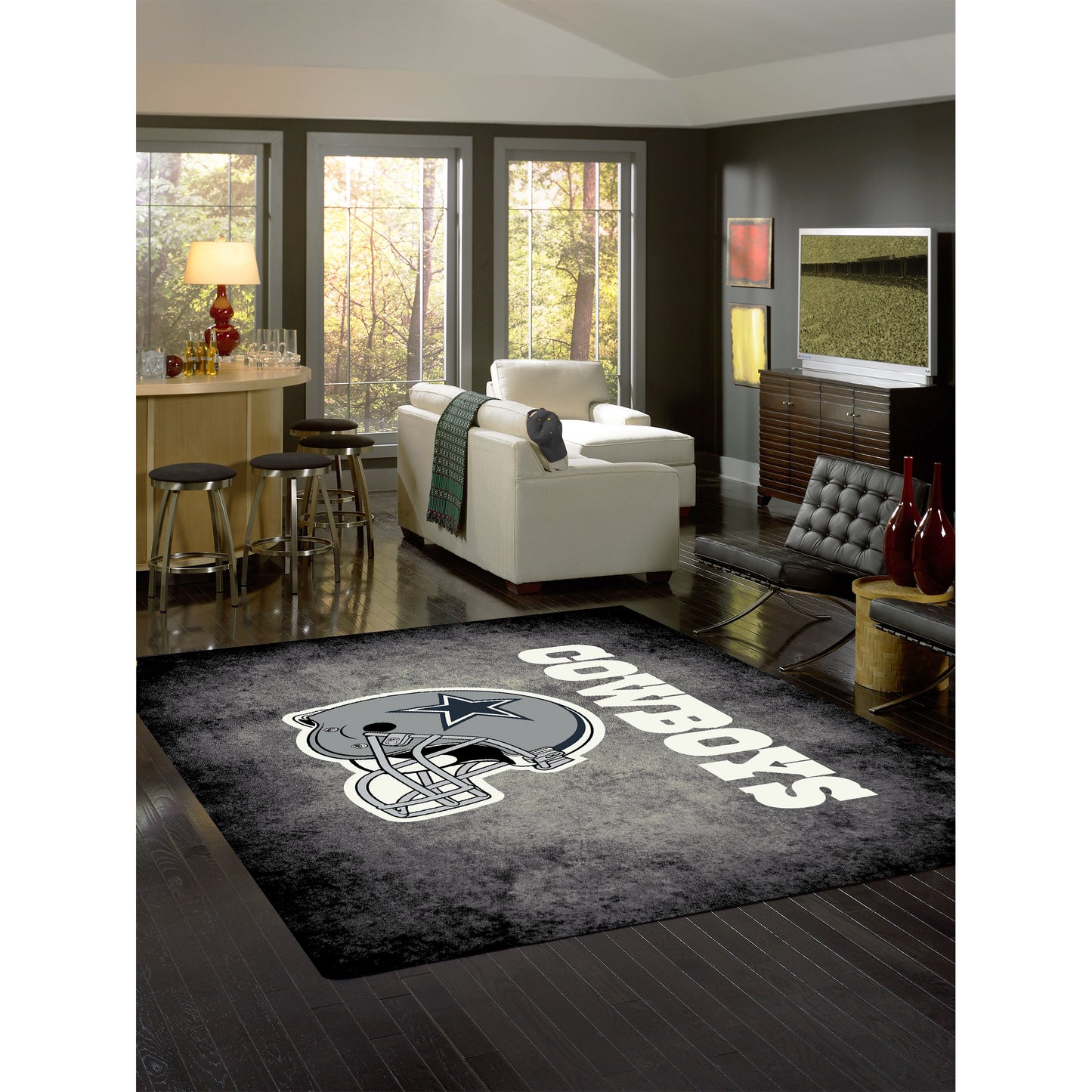 Dallas Cowboys distressed style area rug lifestyle