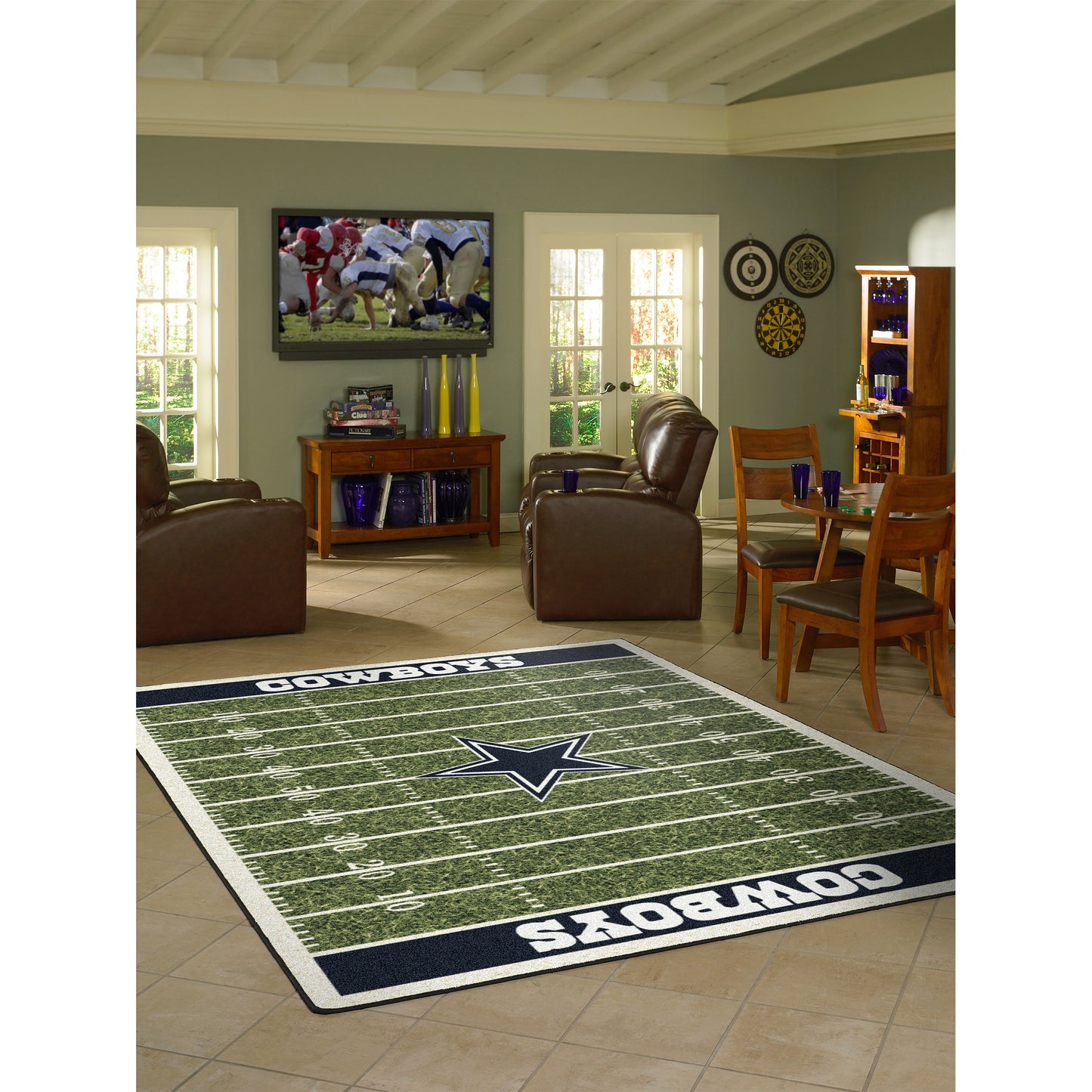 Dallas Cowboys home field style area rug lifestyle