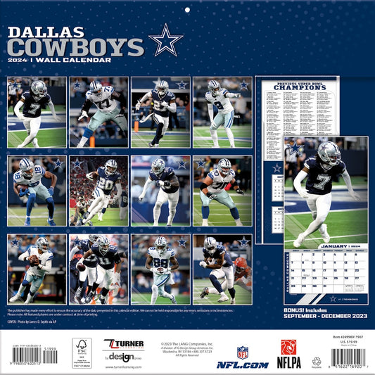 Dallas Cowboys Team Photos Wall Calendar Back