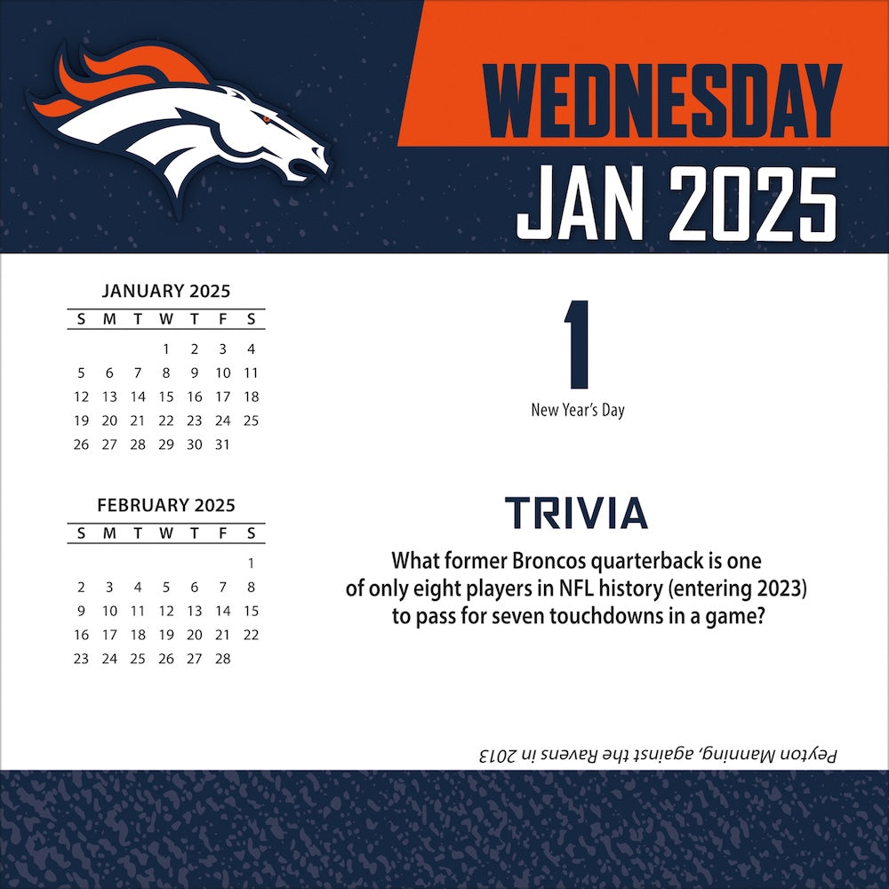 Denver Broncos 2025 Fact-A-Day Box Desk Calendar Jan