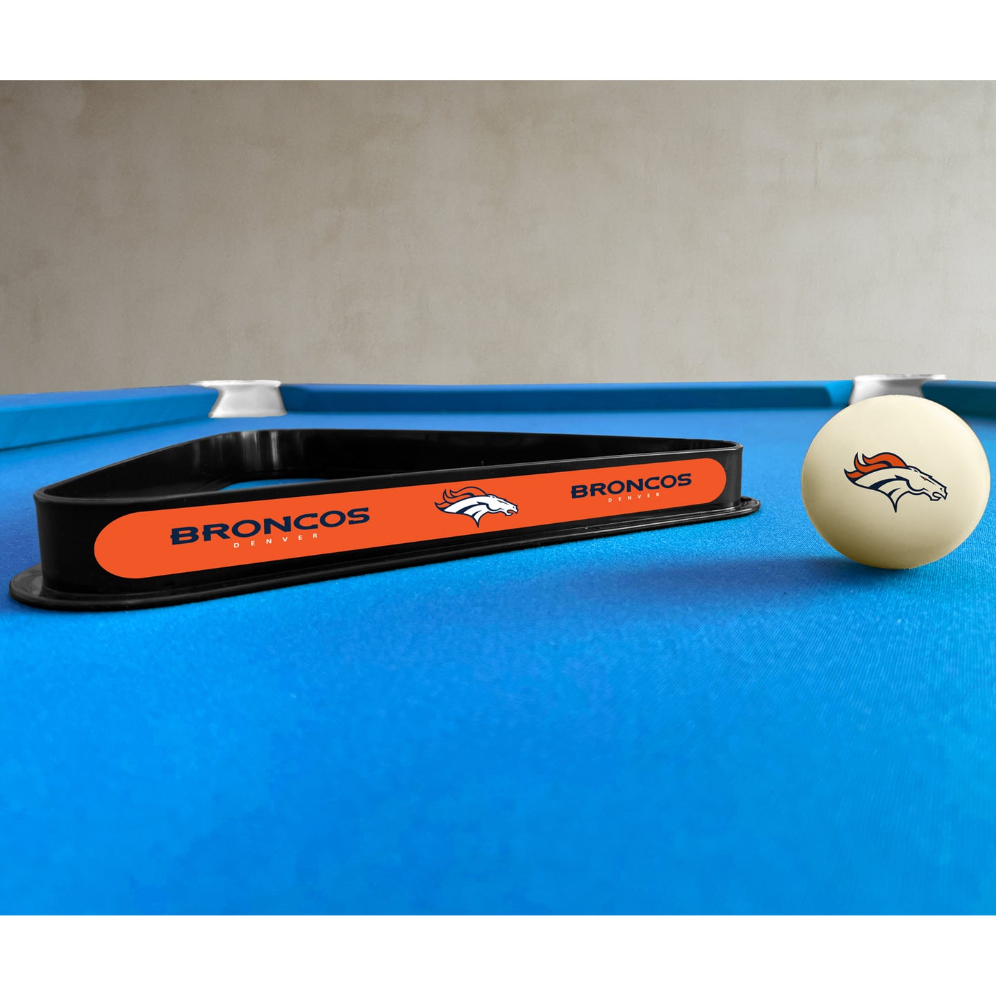 Denver Broncos triangle rack and cue ball set