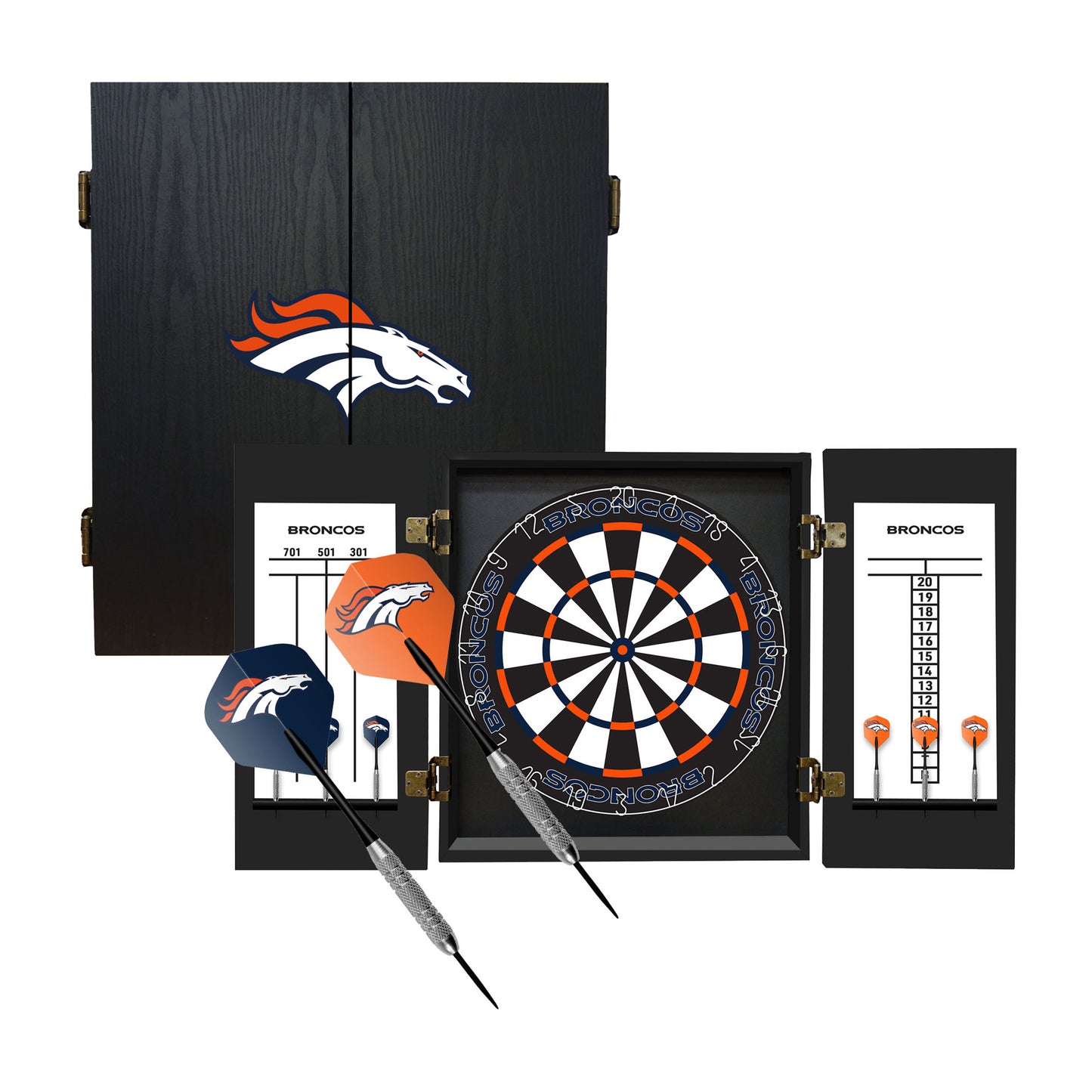 Denver Broncos Dart Board Cabinet Set