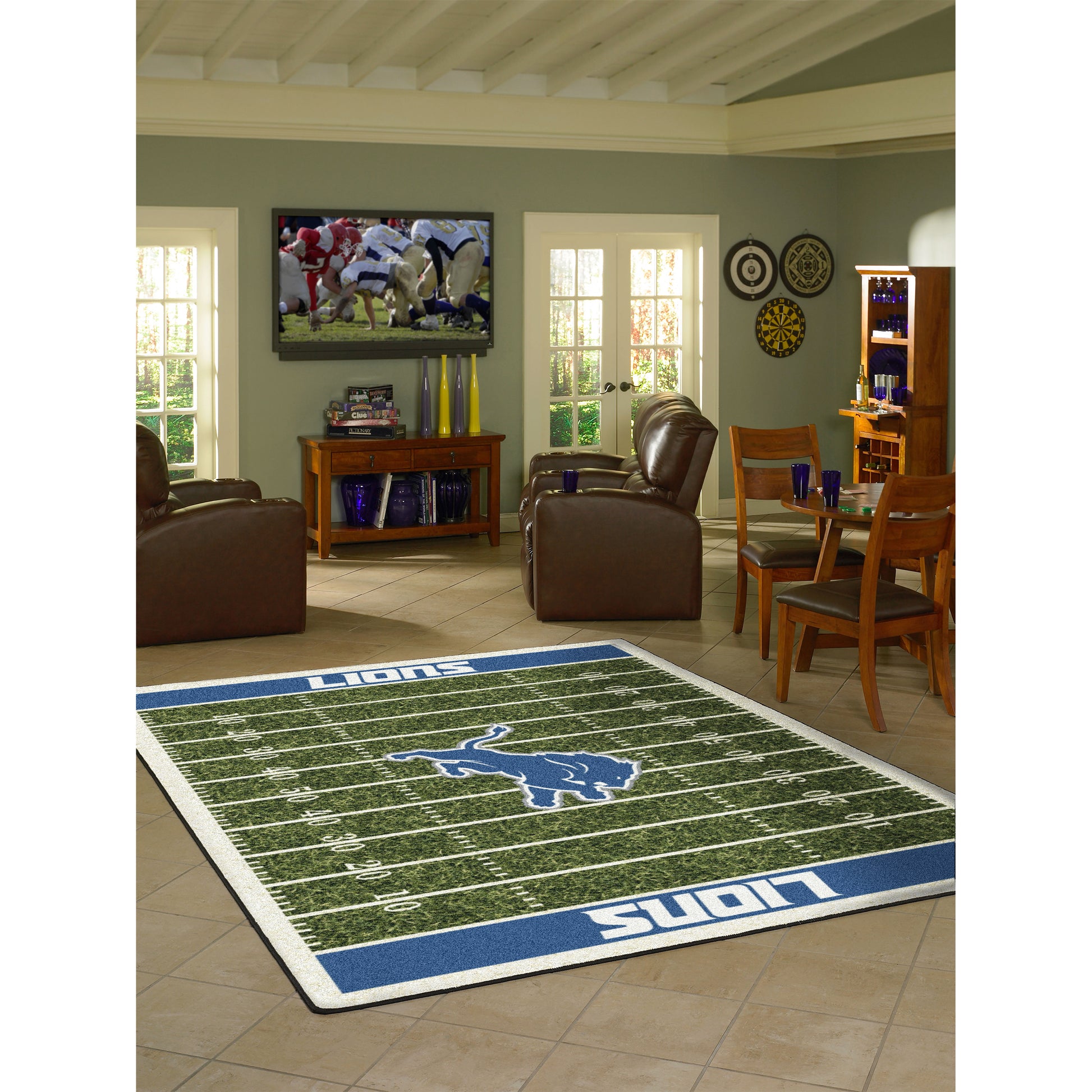 Detroit Lions home field style area rug lifestyle