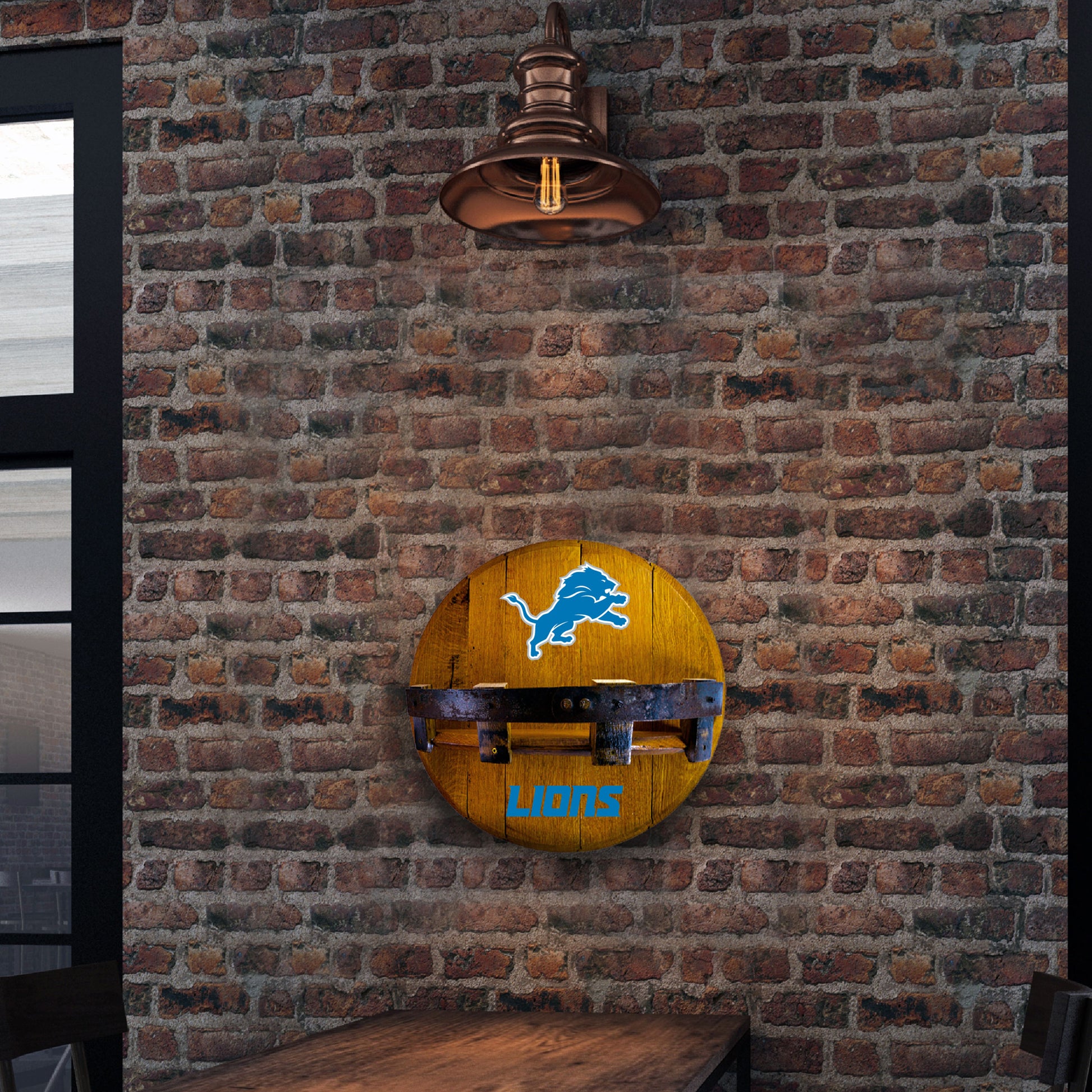 Detroit Lions whiskey barrel shelf lifestyle