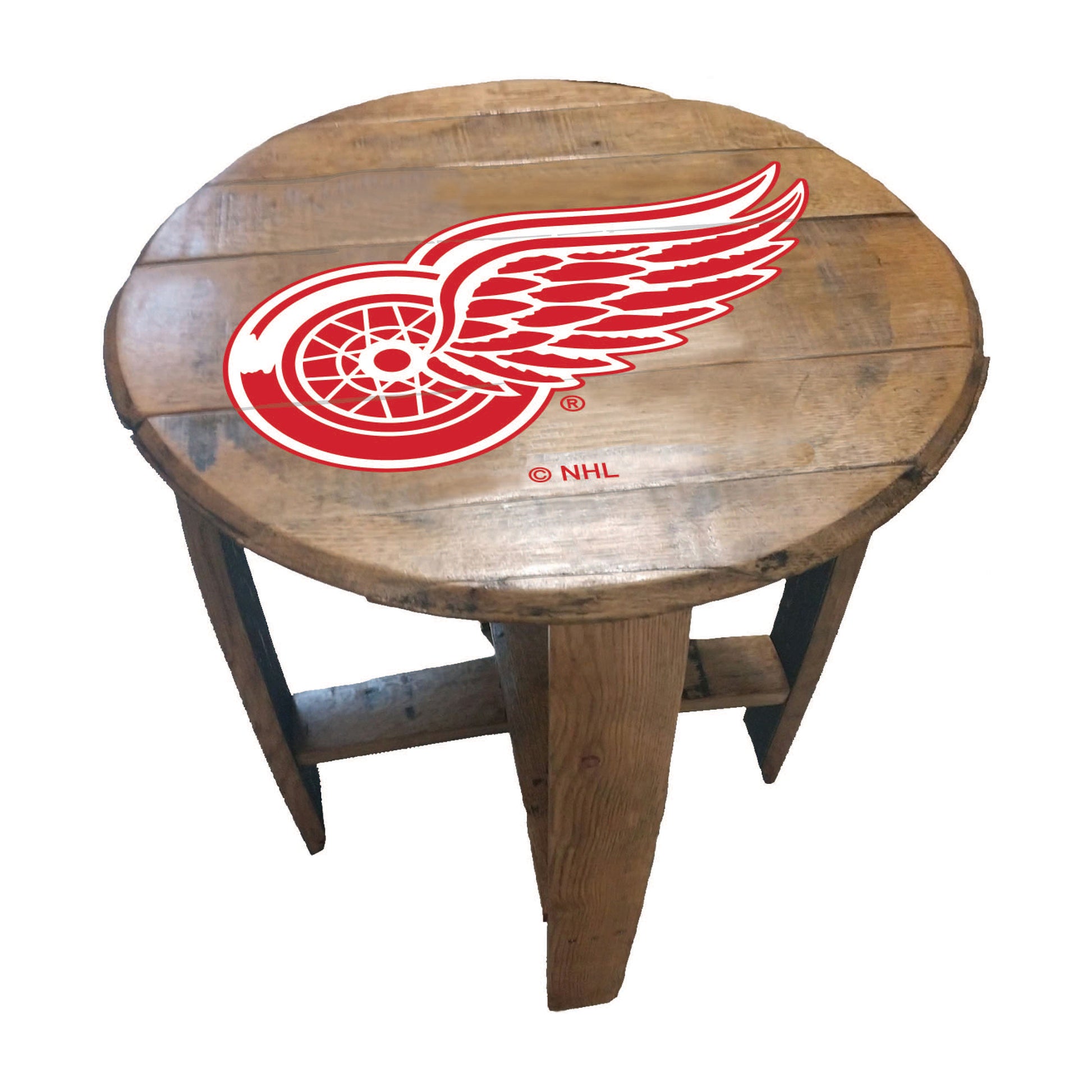 Detroit Red Wings whiskey barrel end table