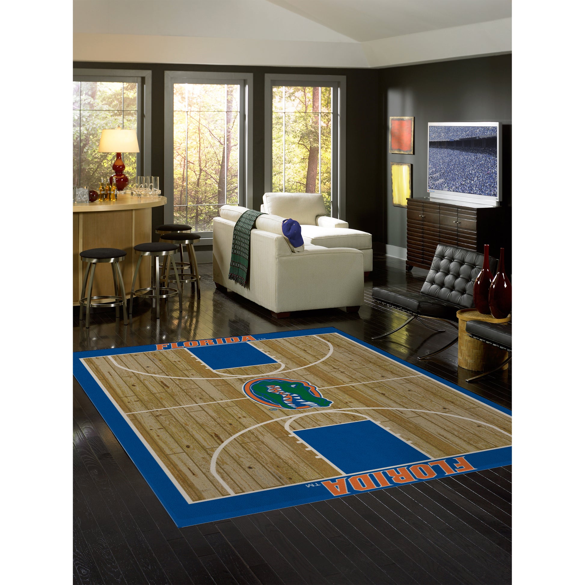 Florida Gators courtside style area rug lifestyle