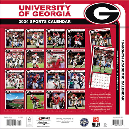 Georgia Bulldogs Team Photos Wall Calendar Back