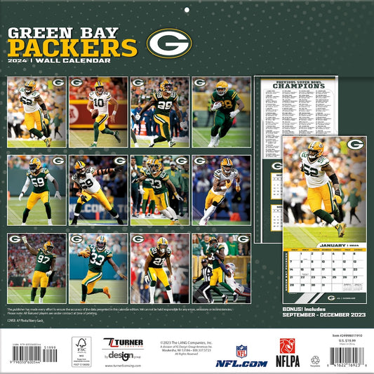 Green Bay Packers Team Photos Wall Calendar Back