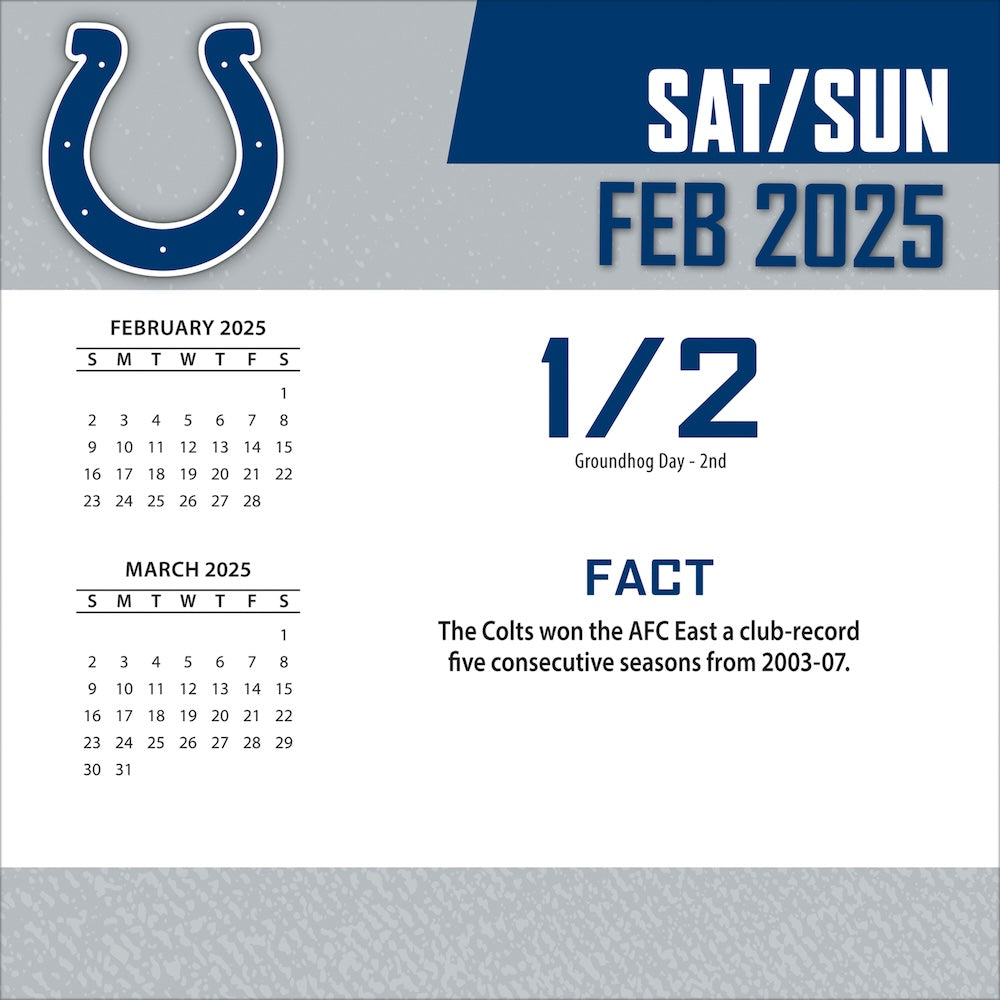 Indianapolis Colts 2025 Fact-A-Day Box Desk Calendar Feb