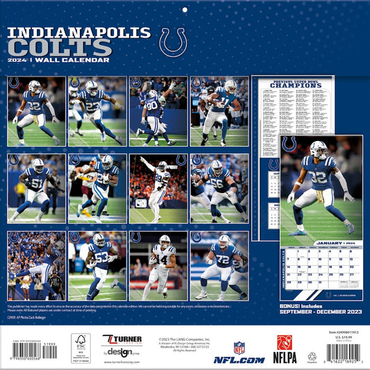 Indianapolis Colts Team Photos Wall Calendar Back