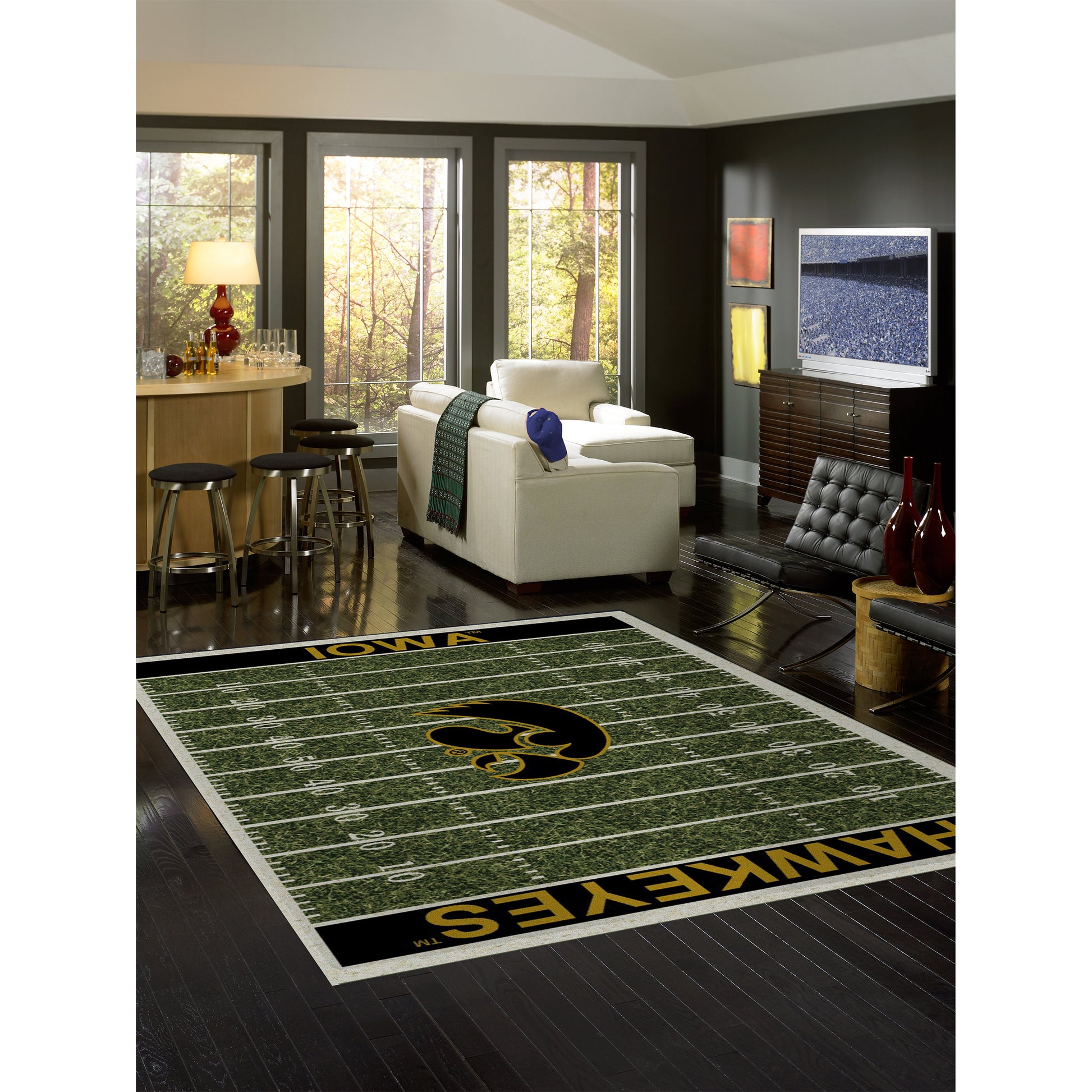 Iowa Hawkeyes home field style area rug lifestyle