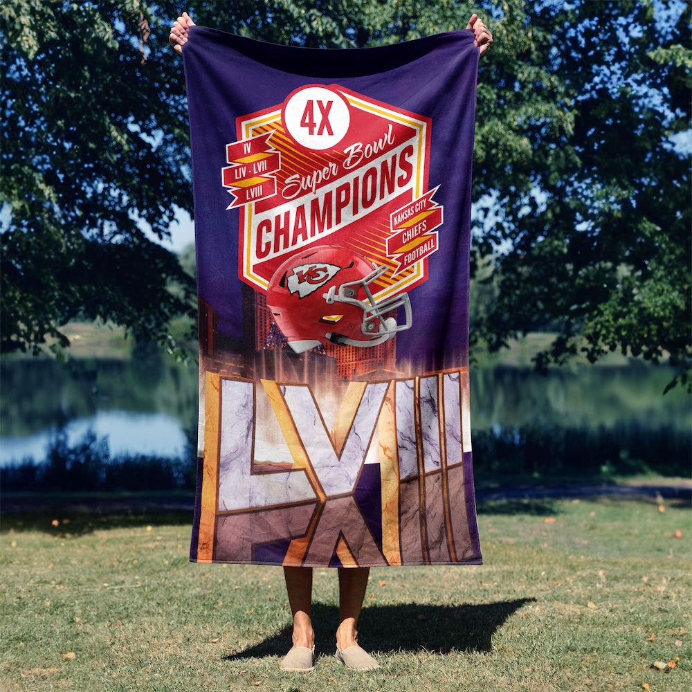 Kansas City Chiefs 4 Time Super Bowl Champs Beach Towel Lifestyle 2