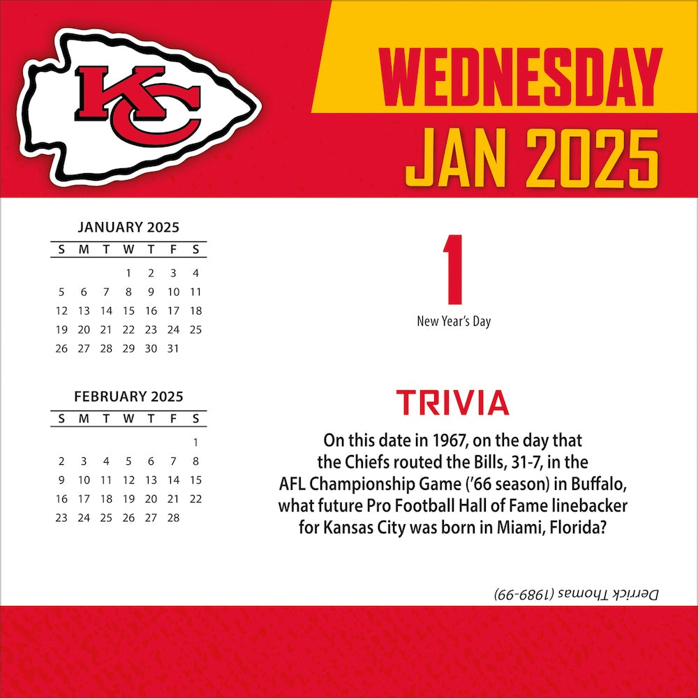 Kansas City Chiefs 2025 Fact-A-Day Box Desk Calendar Jan