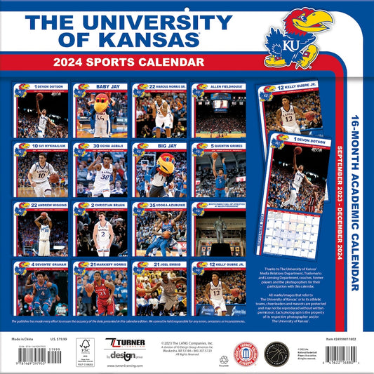 Kansas Jayhawks Team Photos Wall Calendar Back