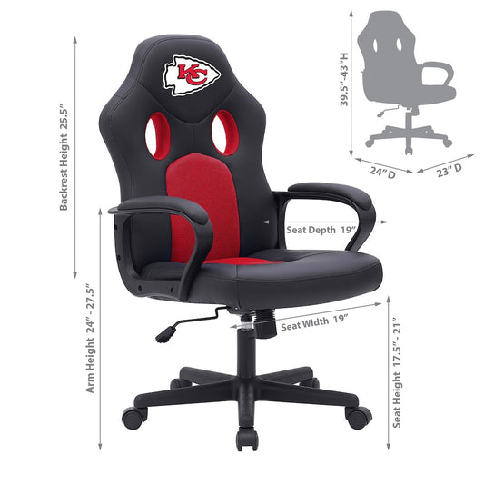 Kansas City Chiefs Office Gamer Chair Dimensions