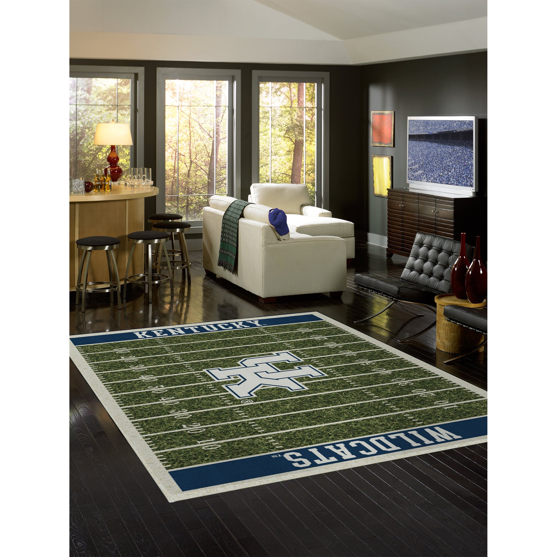 Kentucky Wildcats home field style area rug lifestyle