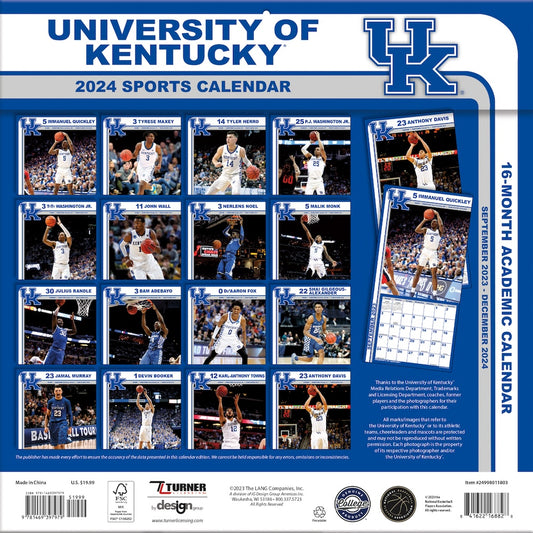 Kentucky Wildcats Team Photos Wall Calendar Back