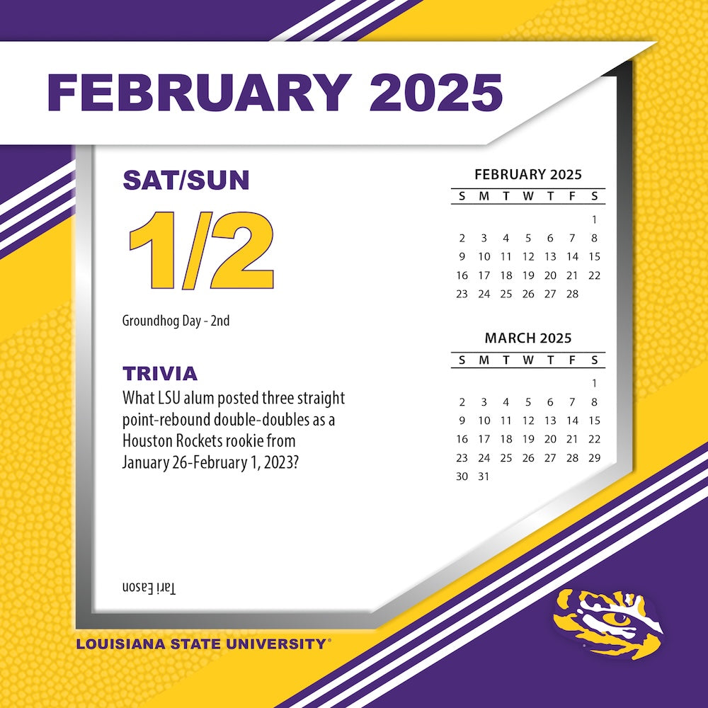 LSU Tigers 2025 Fact-A-Day Box Desk Calendar Feb