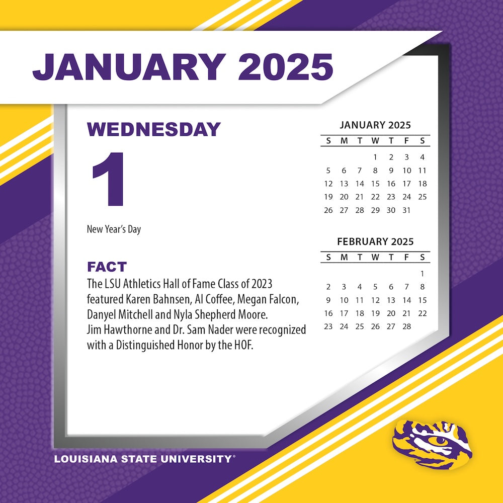 LSU Tigers 2025 Fact-A-Day Box Desk Calendar Jan