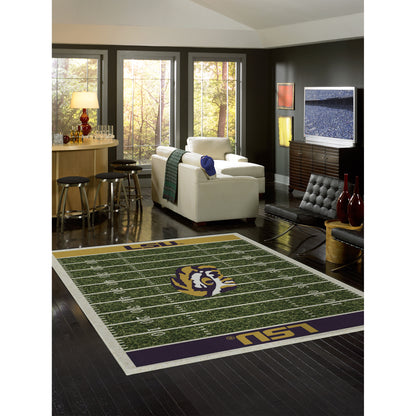 LSU Tigers home field style area rug lifestyle