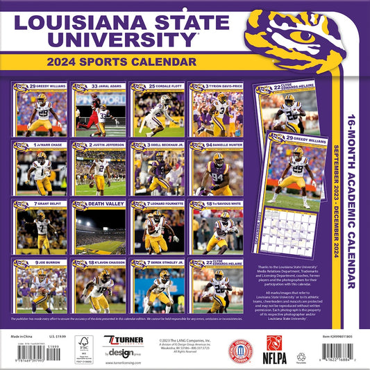 LSU Tigers Team Photos Wall Calendar Back