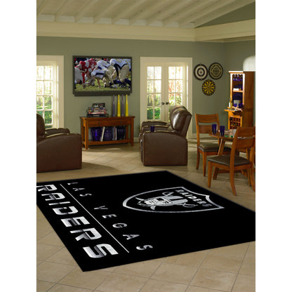 Las Vegas Raiders chrome style area rug lifestyle