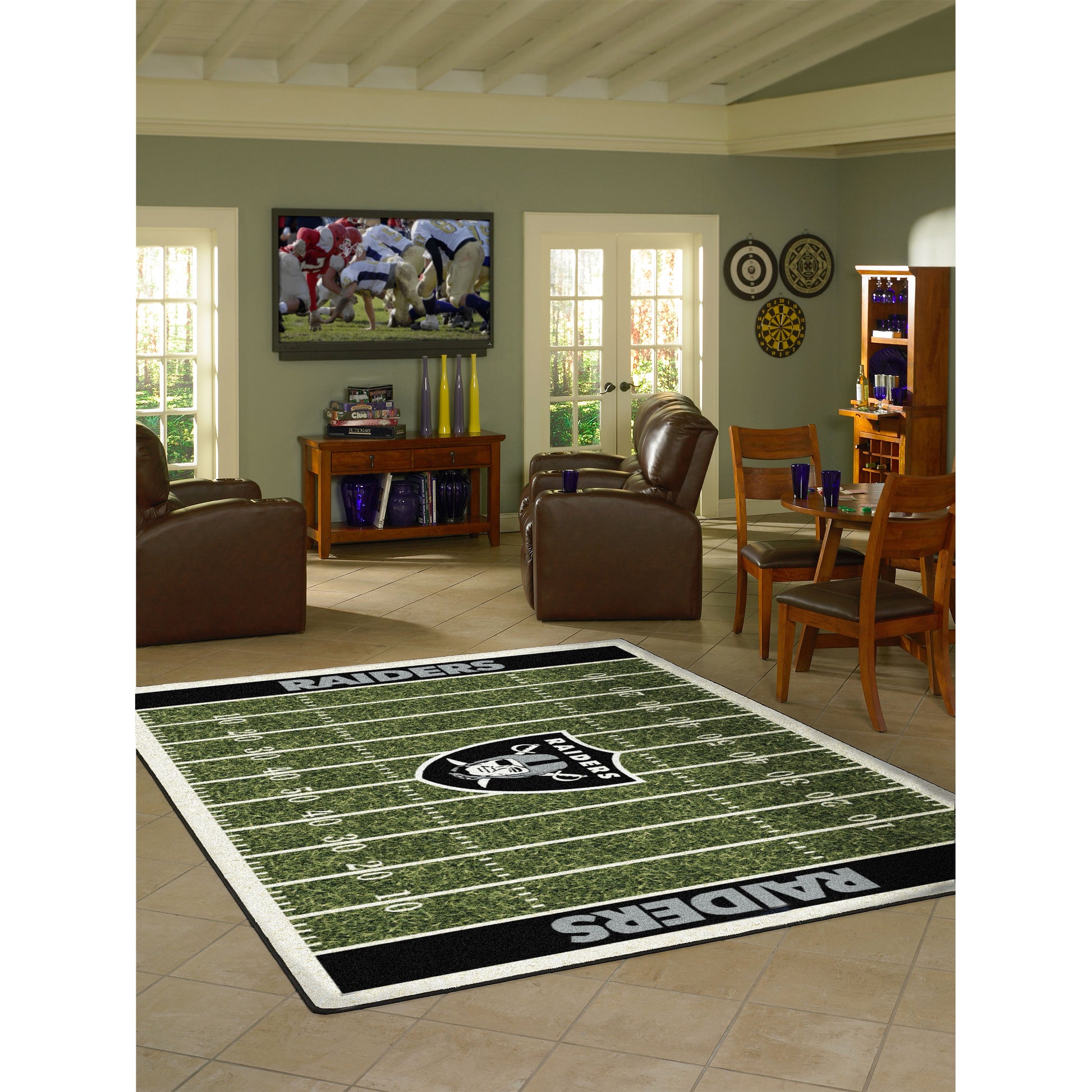 Las Vegas Raiders home field style area rug lifestyle