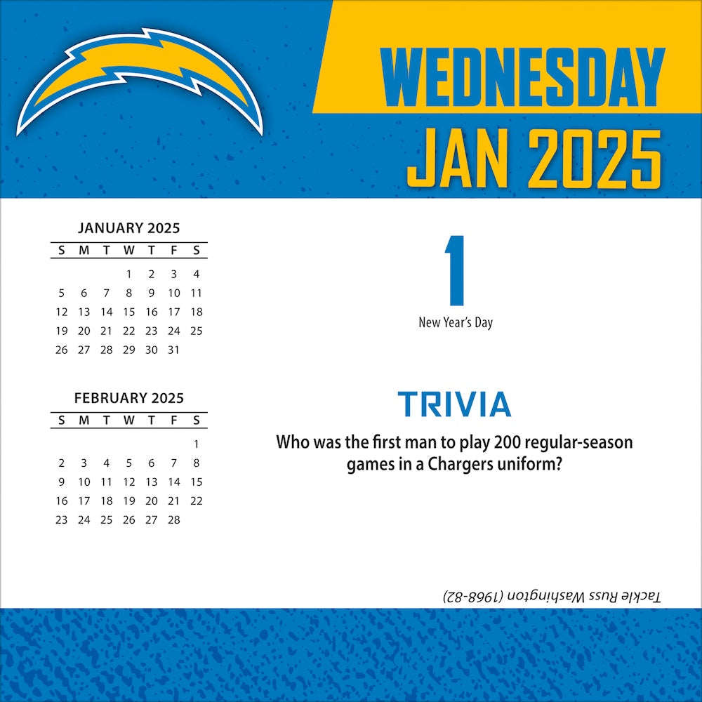 Los Angeles Chargers 2025 Fact-A-Day Box Desk Calendar Jan