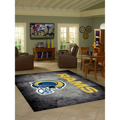 Los Angeles Rams distressed style area rug lifestyle